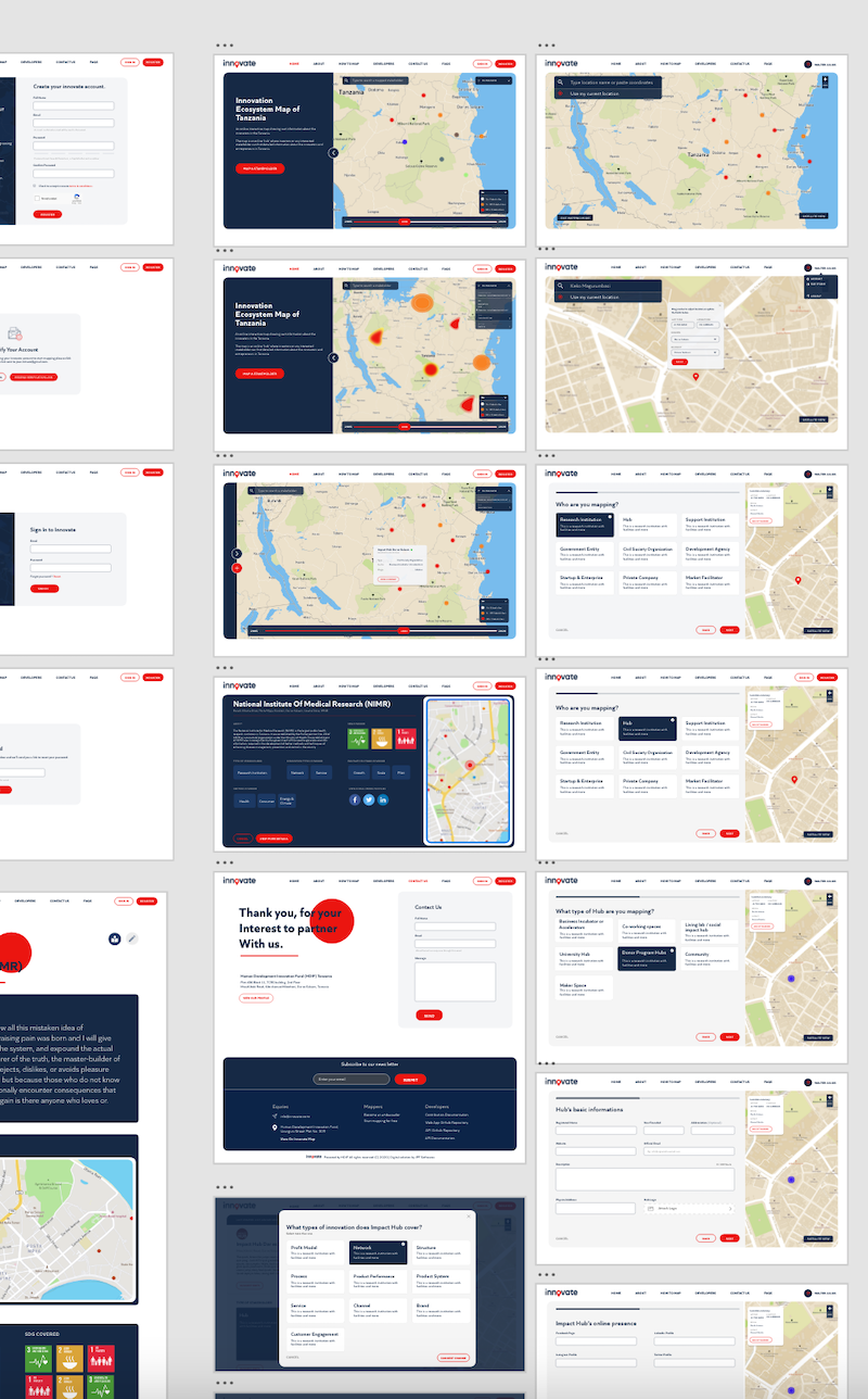 Design of Tanzania Innovation ecosystem map landing page screen